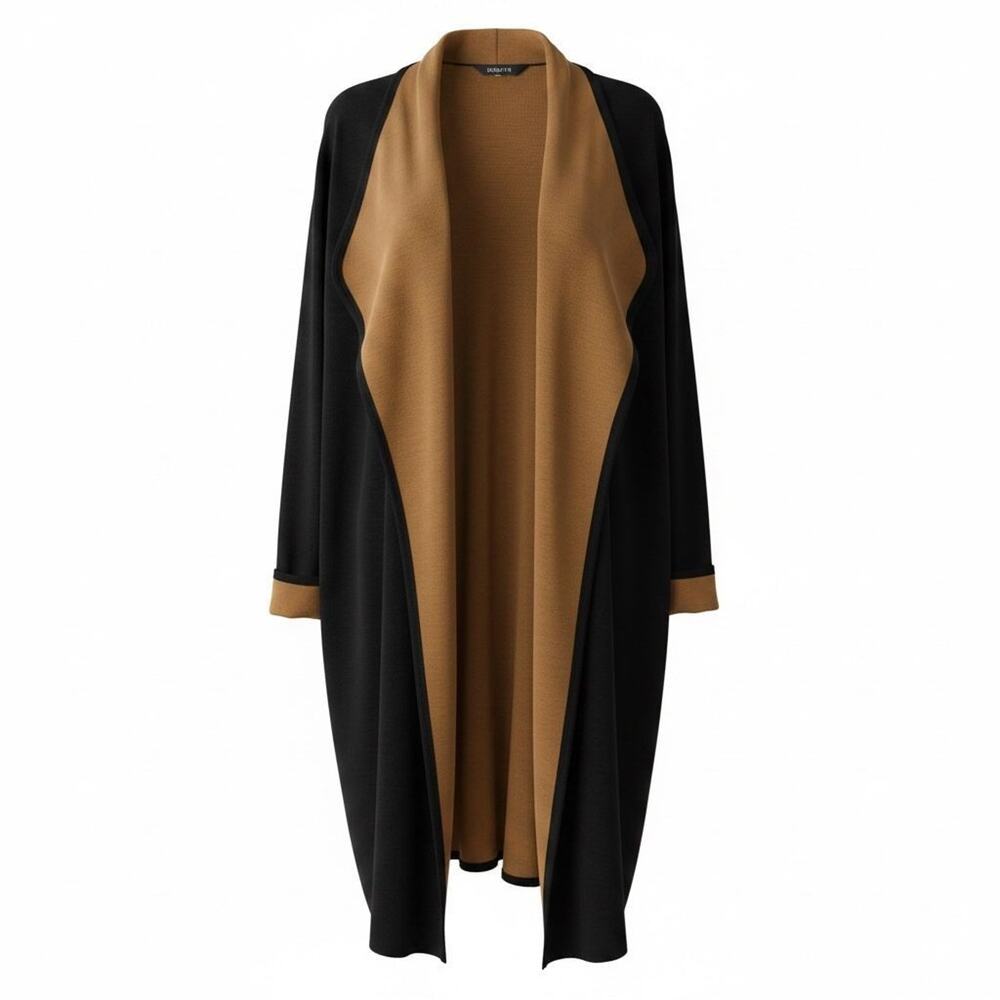 MISOOK BLACK/COPPER OPEN FRONT POCKETS MIDI CARDIGAN DUSTER SZ 1X/2X